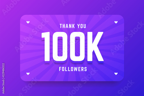 100k followers illustration in gradient violet style. Vector illustration for celebrating number of followers and subscribers.