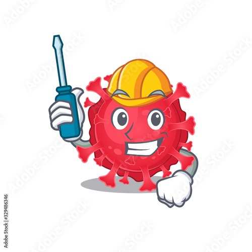 Smart automotive coronavirus substance presented in cartoon character design