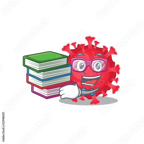 A diligent student in coronavirus substance mascot design with book