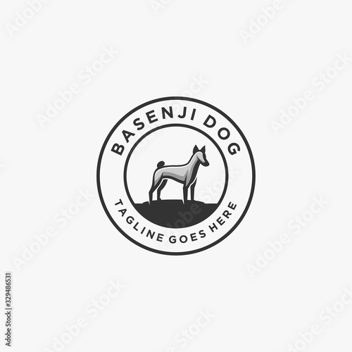 Vector Logo Illustration Dog Pose Vintage Badge Style.