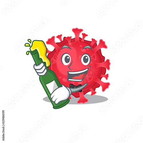 Coronavirus substance with bottle of beer mascot cartoon style