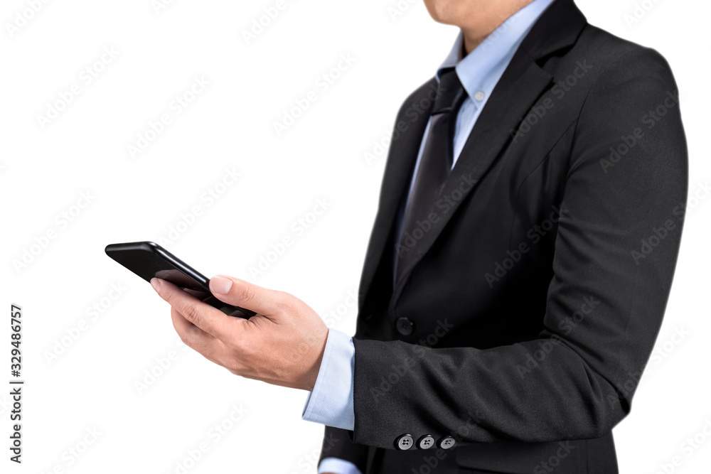 Businessman using a cellphone isolated ob white background with clipping path Businessman using a cellphone isolated ob white background with clipping path