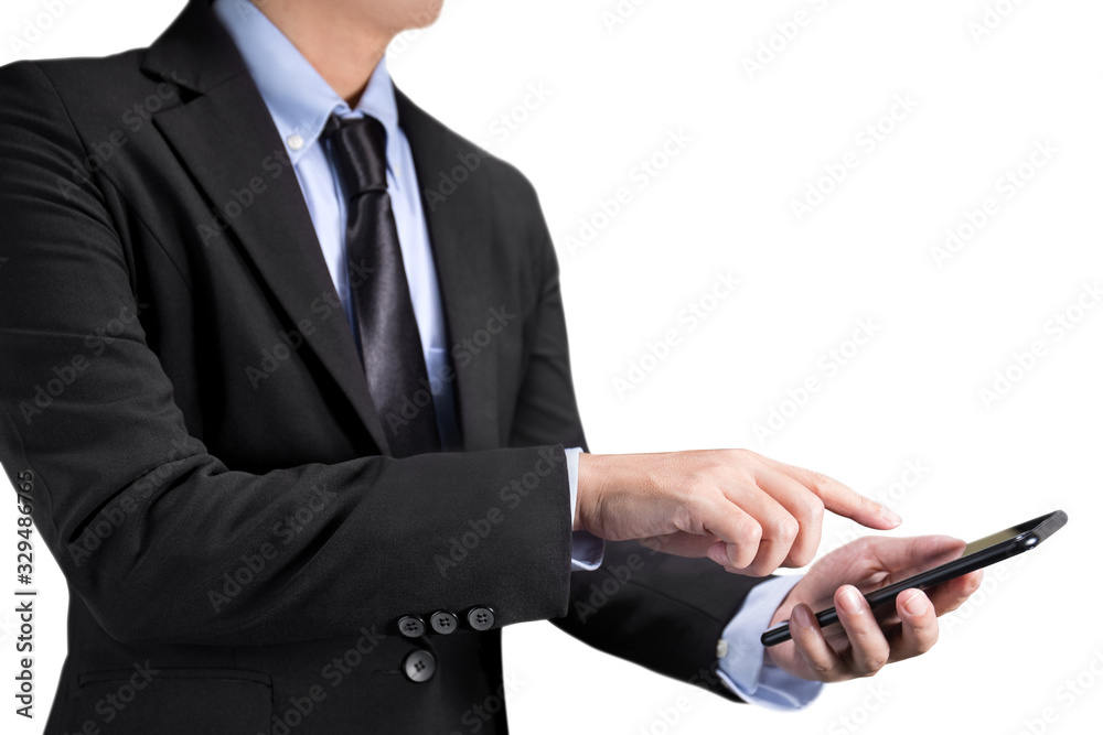 Businessman using a cellphone isolated ob white background with clipping path Businessman using a cellphone isolated ob white background with clipping path