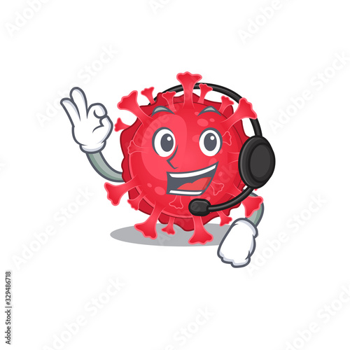 Charming coronavirus substance cartoon character design wearing headphone
