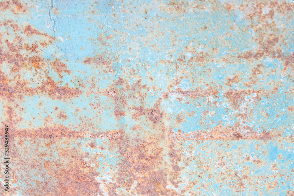 Texture of old rusty iron with blue paint.
