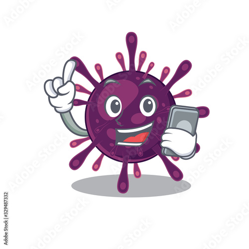 Mascot design of coronavirus kidney failure speaking on phone