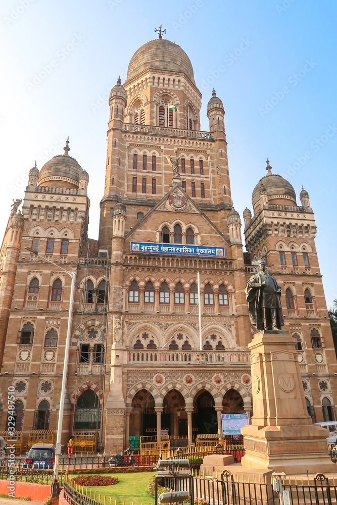 MUMBAI, INDIA - February 29 2020: Brihanmumbai Municipal Corporation building in Bombay, India