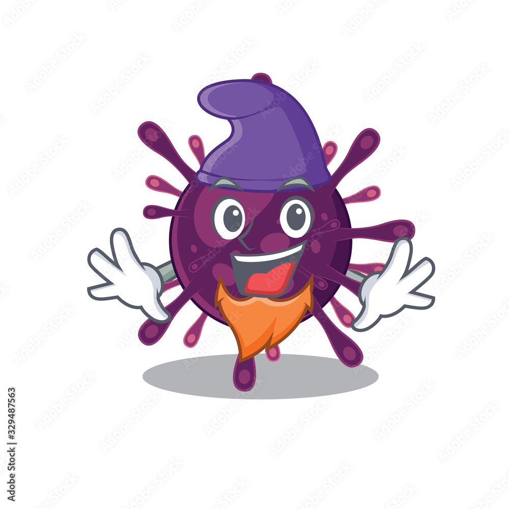 Fototapeta premium Cute and funny coronavirus kidney failure cartoon character dressed as an Elf