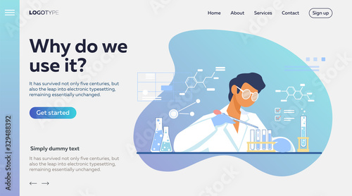 Chemist working in lab. Scientist using test tubes flat vector illustration. Chemical experiment, laboratory concept for banner, website design or landing web page