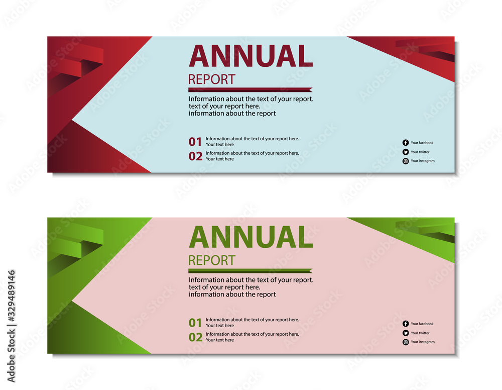 Business banner template of annual report with geometric modern shape. Vector design red and green banner background.