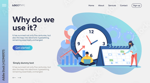 Timing and project scheduling. Managers working near calendar with marks and clock flat vector illustration. Time management, deadline concept for banner, website design or landing web page