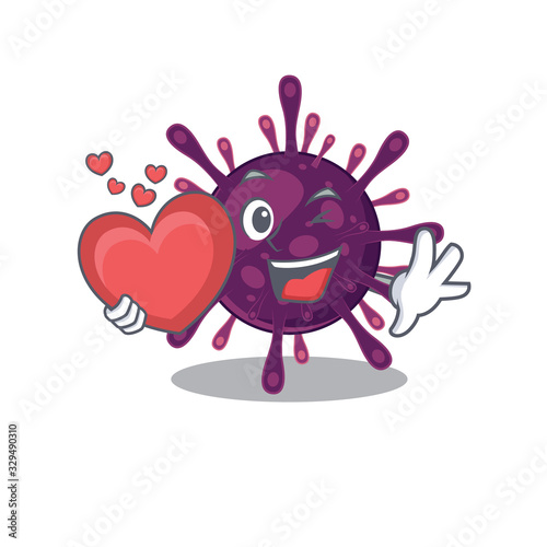 A romantic cartoon design of coronavirus kidney failure holding heart © kongvector