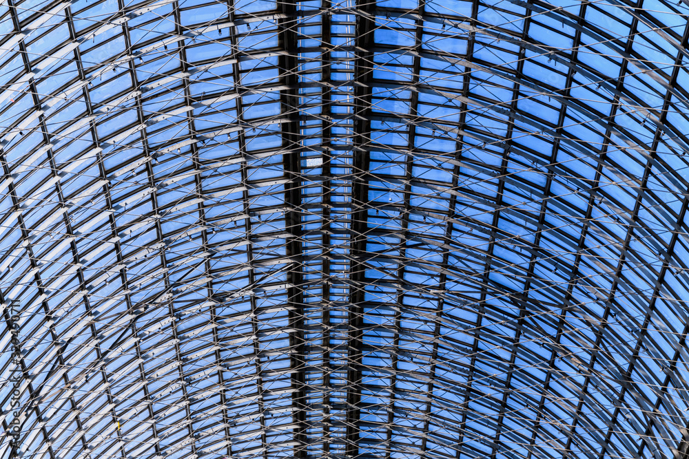 Glass roof of an old shopping center. The design of the glass roof. Abstract texture background.