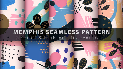 Memphis seamless pattern - set five items