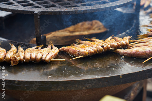 Image of fried fish. Traditional Mediterranean food. Fried red mullet. photo