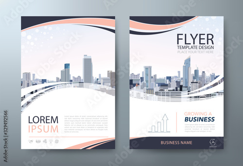 Flyer design, City landscape image. Leaflet cover presentation, book cover template vector, layout in A4 size.