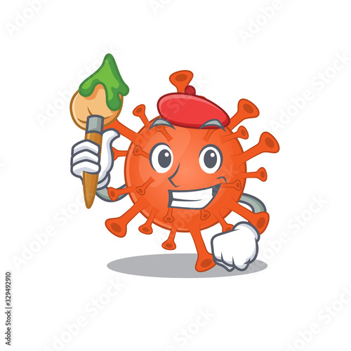 Talented deadly corona virus Artist cartoon character with brush
