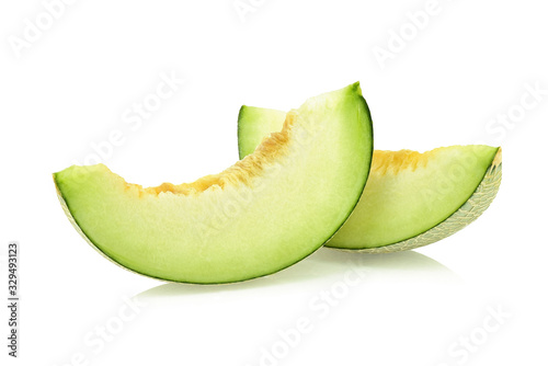 Slices of melon isolated on white background.