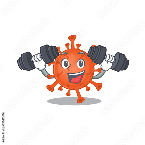 Smiley Fitness exercise deadly corona virus cartoon character raising barbells