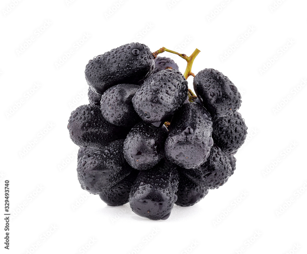 Black grapes with drop of water isolated on white background. Black grapes with drop of water isolated on white background.