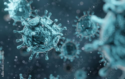 Fotografía corona virus 2019-ncov flu outbreak, microscopic view of floating influenza viru