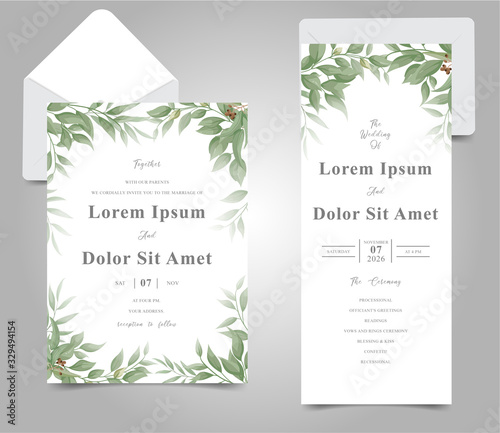 Greenery Frame Wedding Invitation Card Set Template