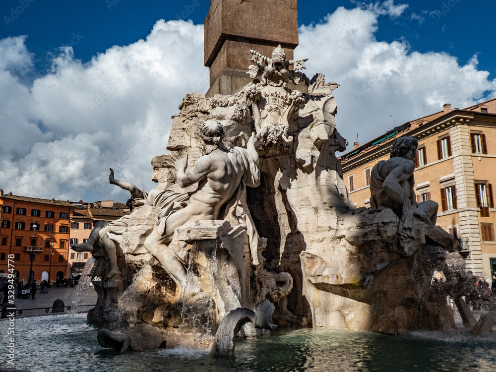 Detail of The Fountain of the Four Rivers (Fontana dei Quattro Fiumi) in Rome