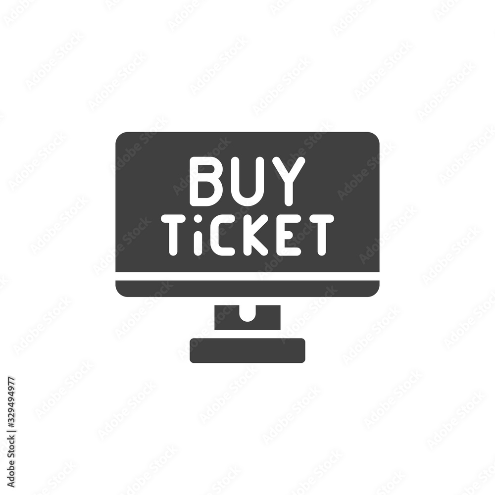 Buy tickets online vector icon. filled flat sign for mobile concept and web design. Online booking screen glyph icon. Symbol, logo illustration. Vector graphics Buy tickets online vector icon. filled flat sign for mobile concept and web design. Online booking screen glyph icon. Symbol, logo illustration. Vector graphics