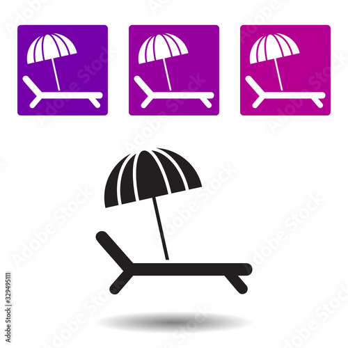 Umbrella and chaise lounge icon . Simple glyphvector of Travel purple set for UI and UX, website or mobile application