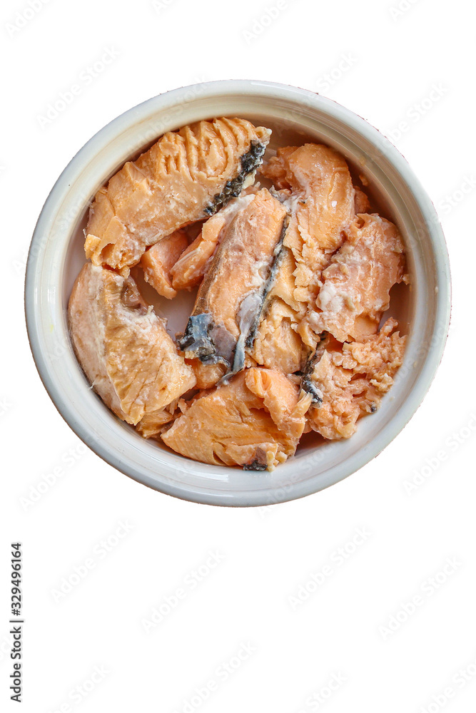 canned salmon, fish preserves (seafood in a tin can) menu concept background. top view. copy space for text canned salmon, fish preserves (seafood in a tin can) menu concept background. top view. copy space for text