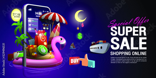 Summer sale in Night concept on mobile application
