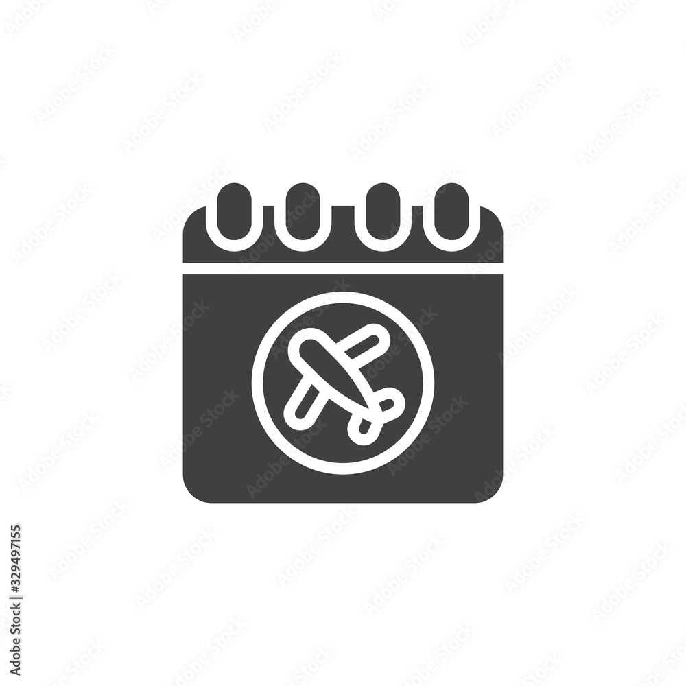 Calendar trip date page vector icon. Departure day filled flat sign for mobile concept and web design. Travel reminder calendar glyph icon. Symbol, logo illustration. Vector graphics Calendar trip date page vector icon. Departure day filled flat sign for mobile concept and web design. Travel reminder calendar glyph icon. Symbol, logo illustration. Vector graphics
