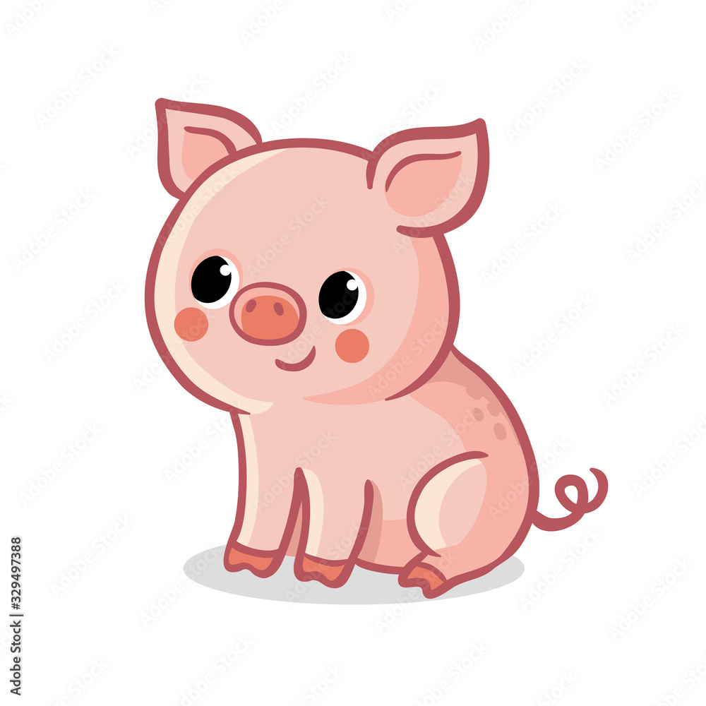 Cute pig sitting on a white background. Vector illustration with farm animal. Cute pig sitting on a white background. Vector illustration with farm animal.