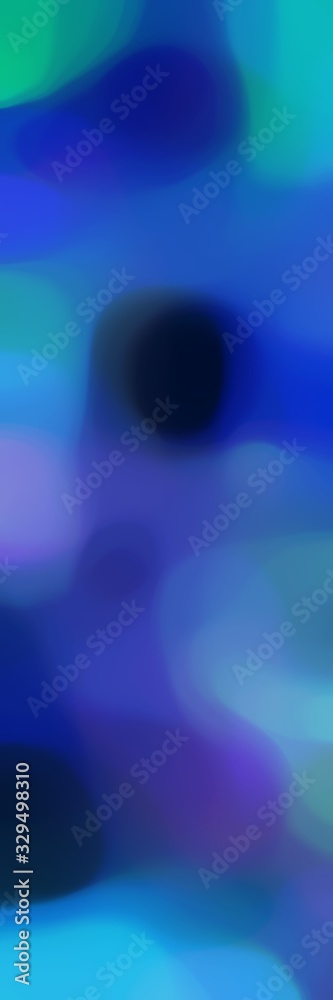 blurred bokeh vertical format background texture with strong blue, light sea green and very dark blue colors and space for text