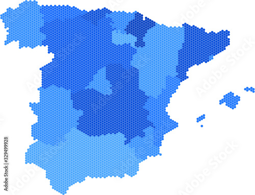 Blue circle Spain map on white background. Vector illustration.