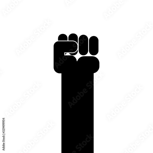 Hand showing fists raised up,  vector poster, symbol of protest white background