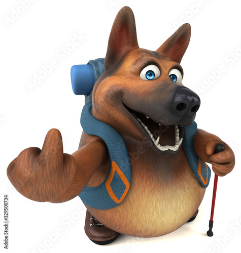 Fun backpacker german shepherd dog cartoon character