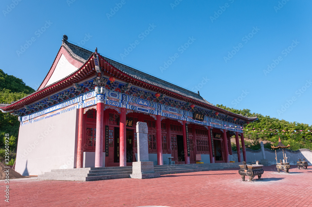 China, Heihe, July 2019: Taoist temple outside the city in Heihe in the summer China, Heihe, July 2019: Taoist temple outside the city in Heihe in the summer