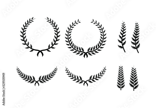 collection of Laurel Leaf crown branch black logo icon design vector illustration