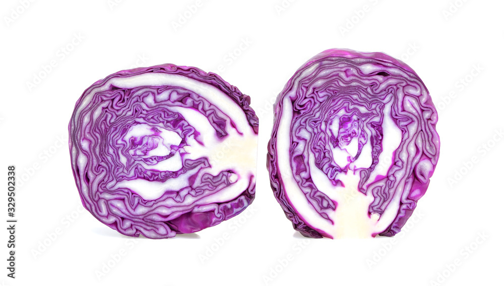 Purple cabbage slice on white background Purple cabbage slice on white background