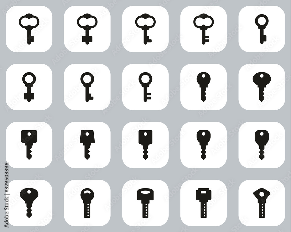 Keys Or Various Shapes Of Keys Icons Black & White Flat Design Set Big Keys Or Various Shapes Of Keys Icons Black & White Flat Design Set Big