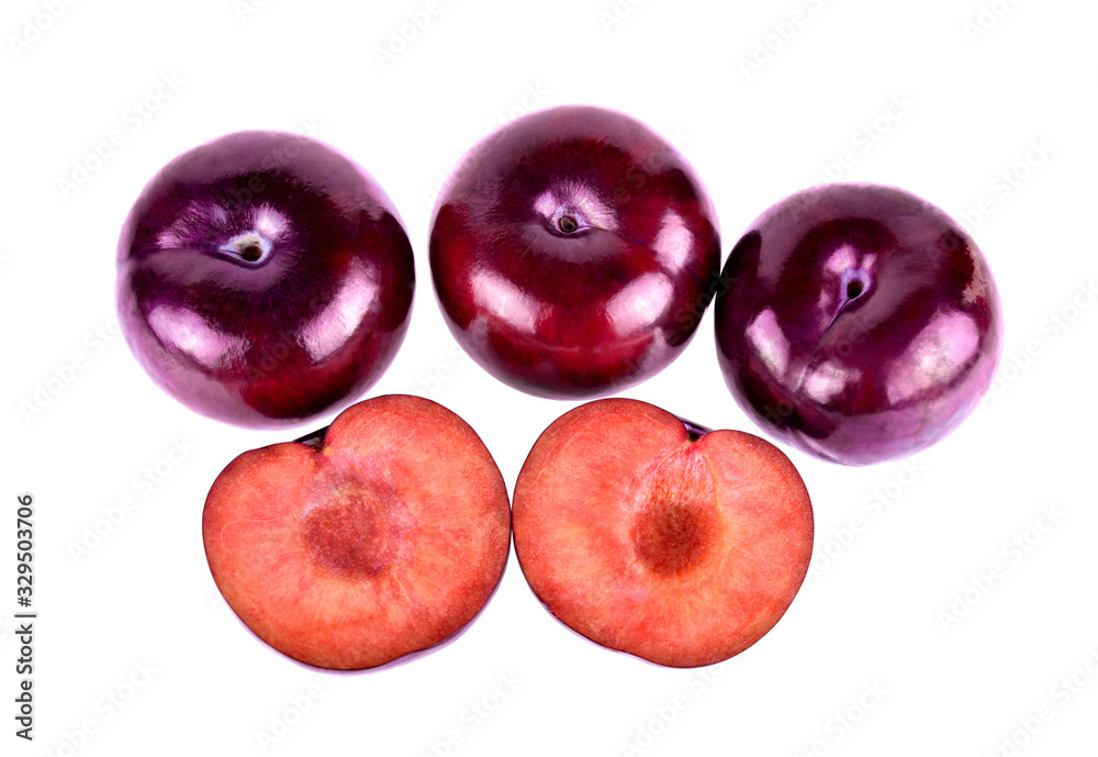 Obraz premium slice Red plum isolated on white background