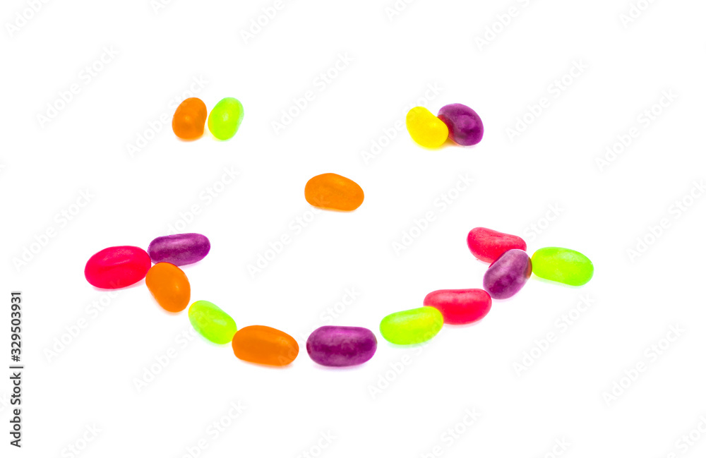 Jelly beans on white background.