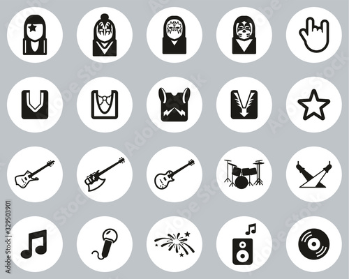 Kiss Band Icons Black & White Flat Design Circle Set Big