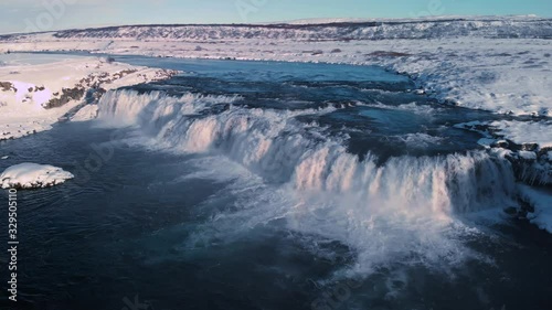 Waterfall drone video in Iceland - Faxifoss or Faxi falls photo