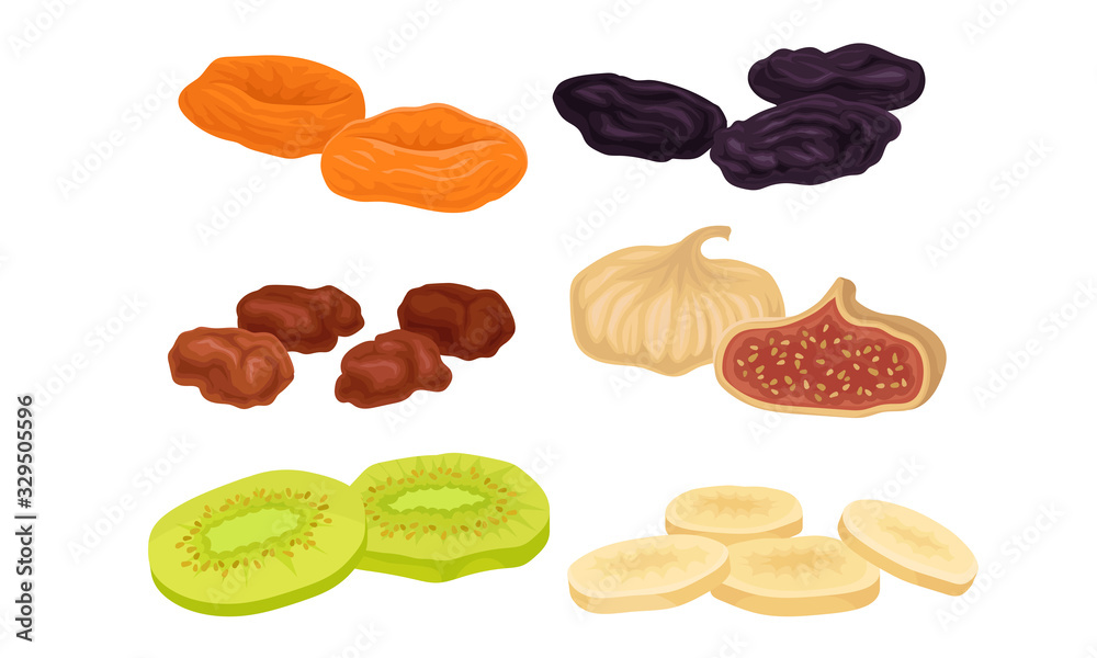 Dried Fruits with Figs and Apricot Isolated on White Background Vector Set Dried Fruits with Figs and Apricot Isolated on White Background Vector Set