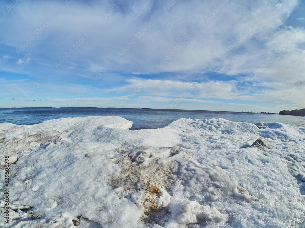 Ice on the lake in winter