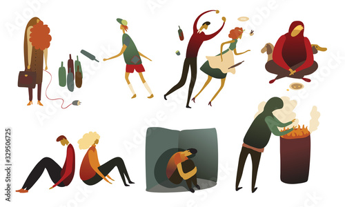 People with Negative Emotions Isolated on White Background Vector Set
