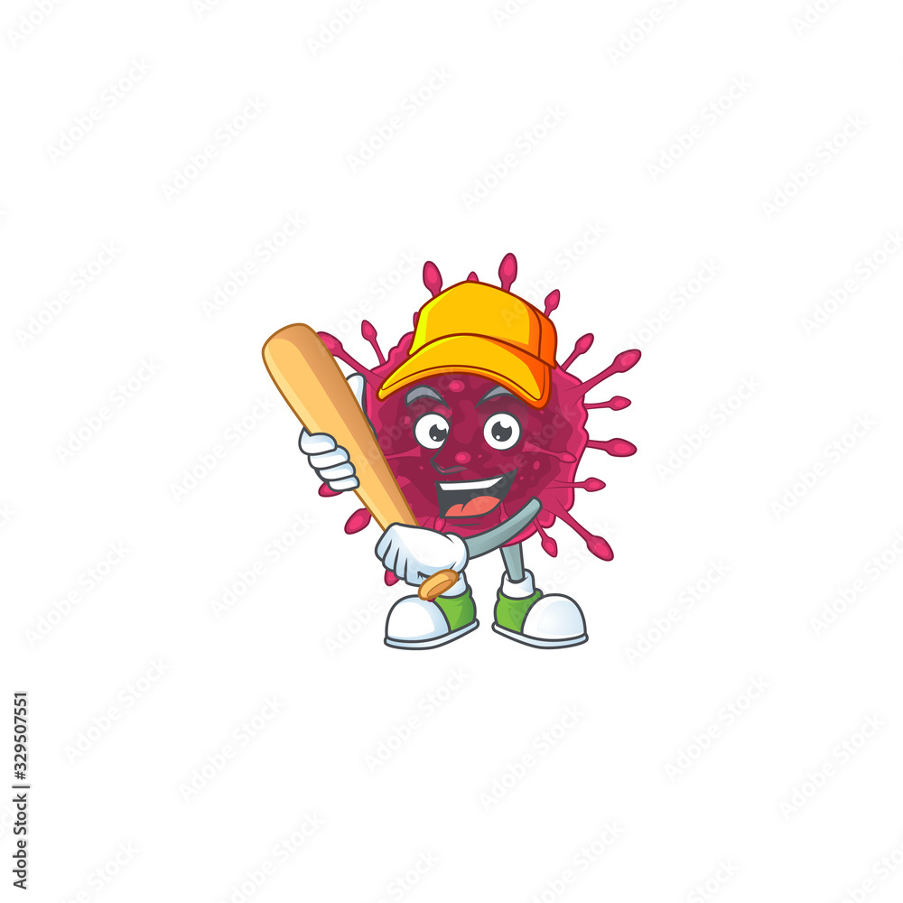 Cartoon design of COVID19 having baseball stick Cartoon design of COVID19 having baseball stick