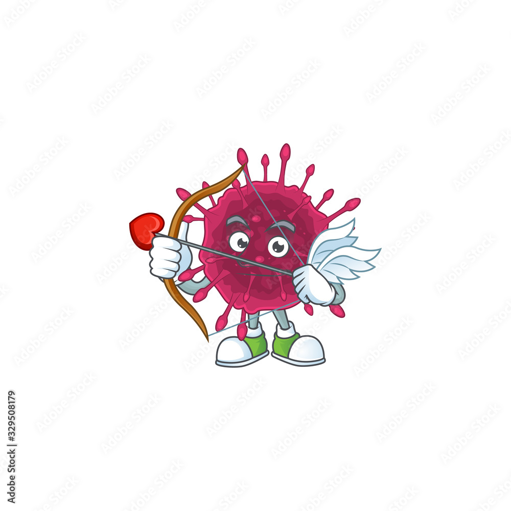 Sweet cartoon character of COVID19 Cupid with arrow and wings Sweet cartoon character of COVID19 Cupid with arrow and wings